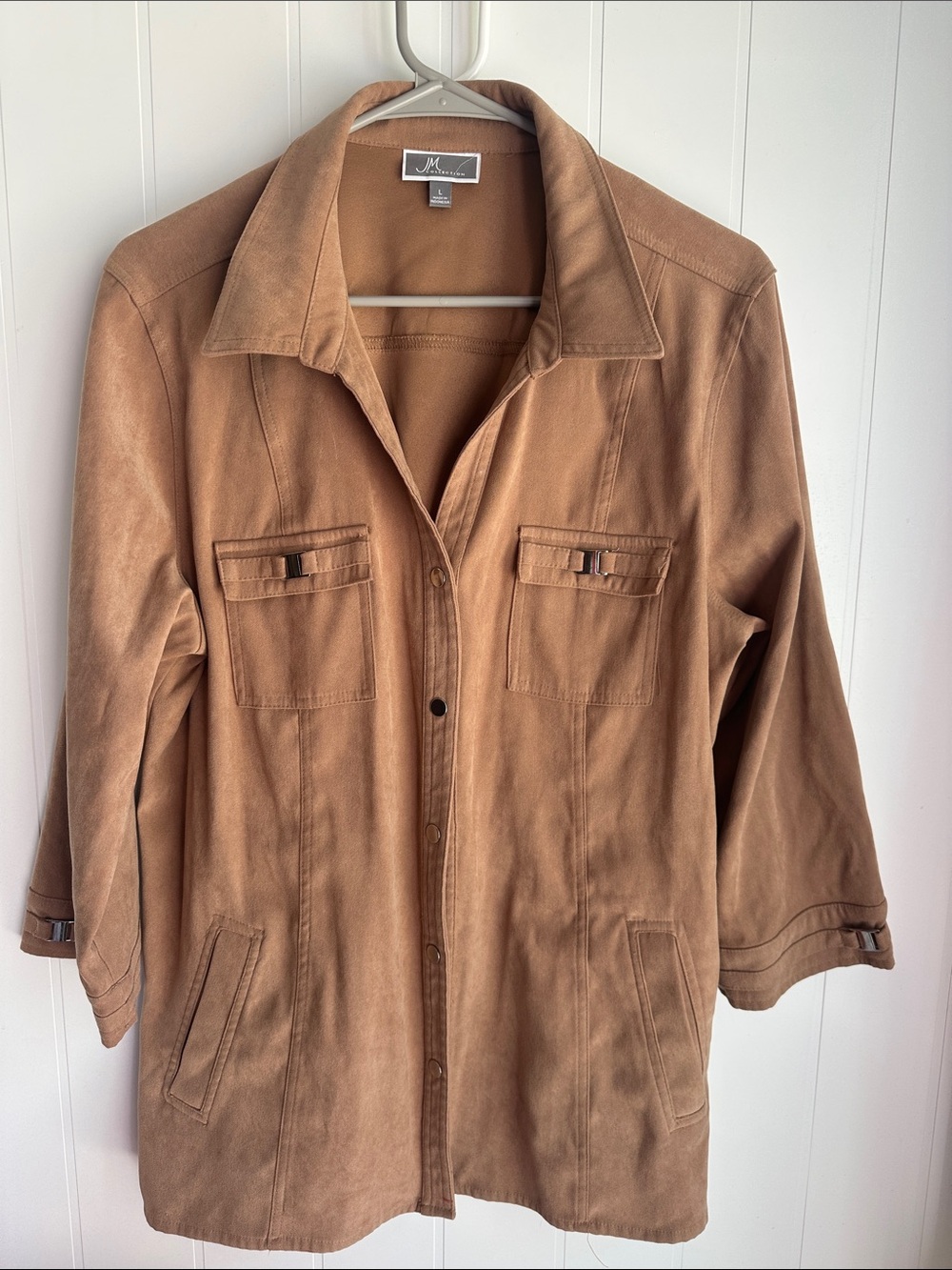 JM Collection Cognac Suede-Look Button Front Jacket